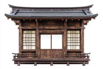 Isolated wooden window frame of a Japanese house on white background
