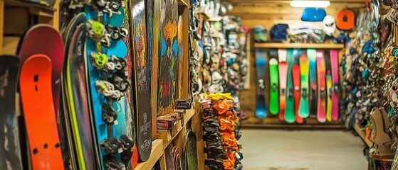 AI generator image of water surfboard shop Various colors For sale near beautiful sea beaches, water sports.