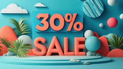 30% sale with tropical leaves background - Powered by Adobe