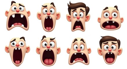 3D Cartoon Characters with Surprised Expressions Illustration Set &acirc;&euro;&ldquo; Perfect for Emotional Projects and Creative Designs