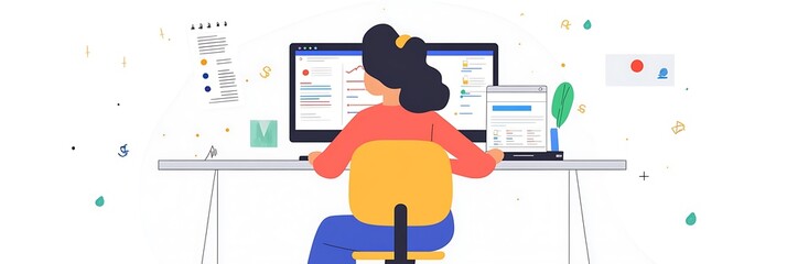 Entrepreneur working remotely with digital market data and business reports 