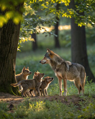 Obraz premium Louve et louveteaux dans la forêt