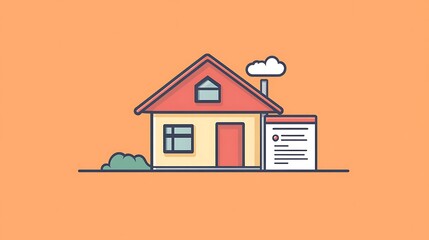 Flat illustration of a house with financial documents beside it, home loan concept 