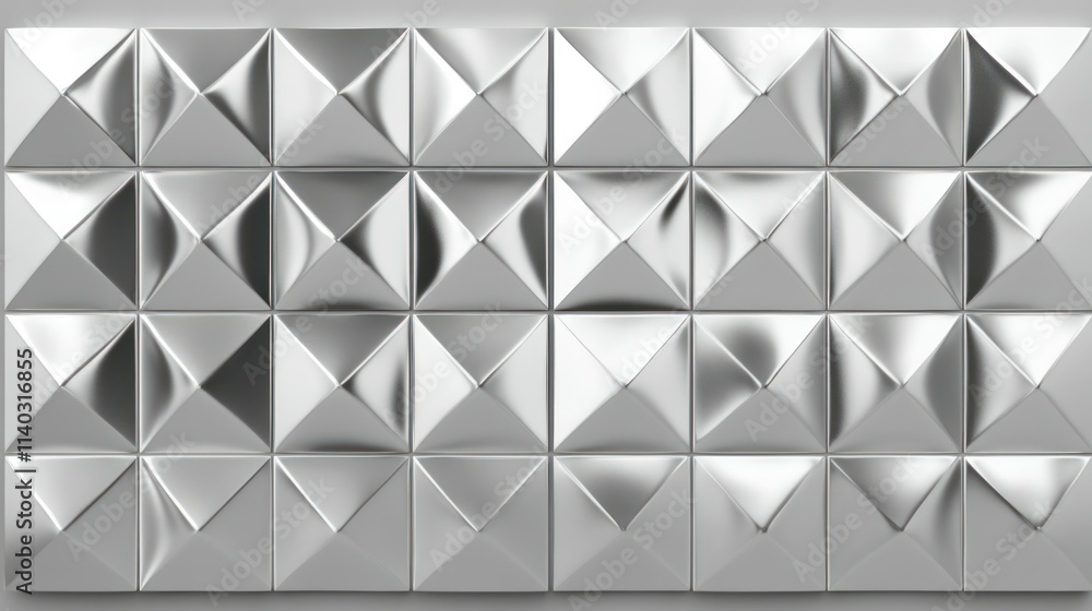 Aufkleber 3d rendering of geometric chrome pattern over grey background