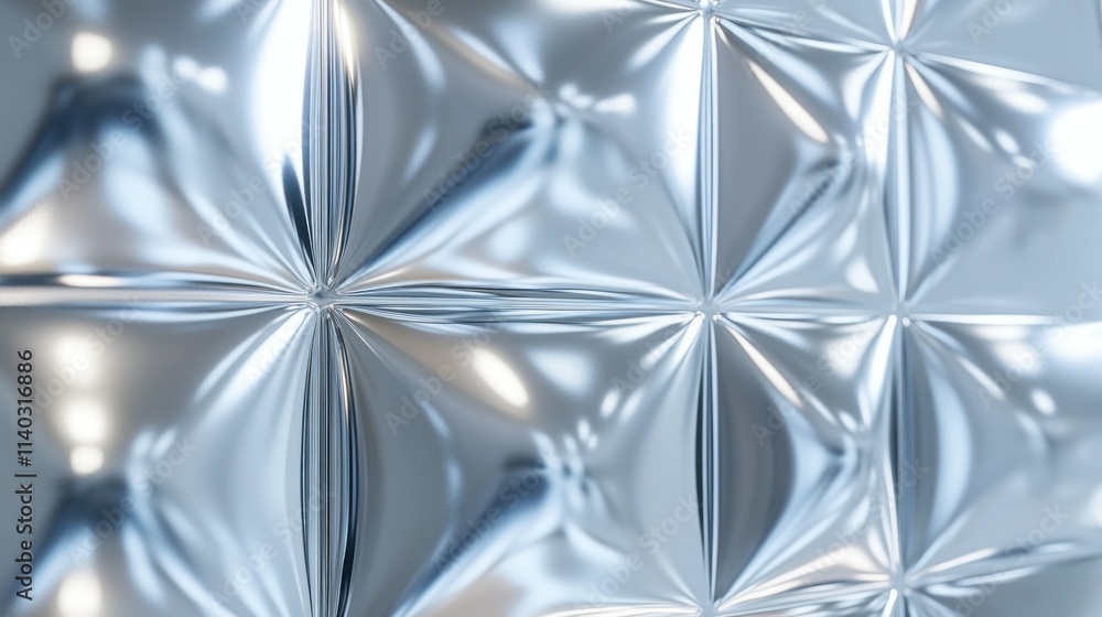 Poster 3d rendering of geometric chrome pattern over grey background