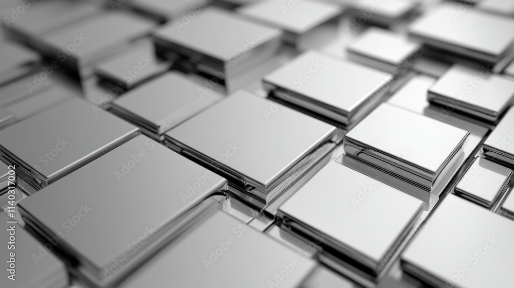 Aufkleber 3d rendering of geometric chrome pattern over grey background