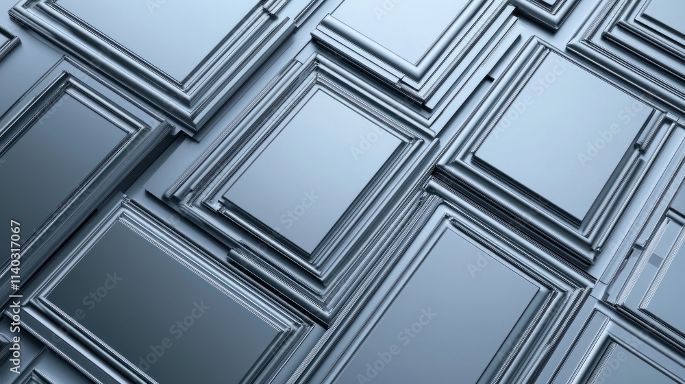 Aufkleber 3d rendering of geometric chrome pattern over grey background