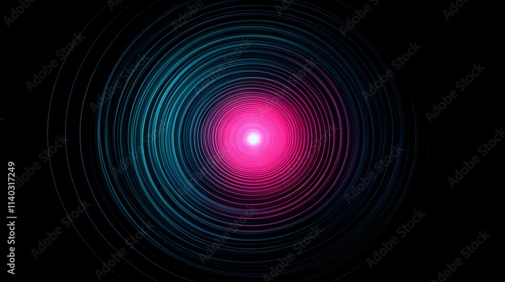 Sticker a digital glow effect with concentric circles of teal and magenta radiating from the center on a dar