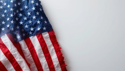 Obraz premium Frayed American Flag on White Background with Copy Space