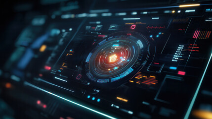 Fototapeta premium futuristic digital interface displaying healthcare research data with glowing elements and advanced analytics, emphasizing innovation and