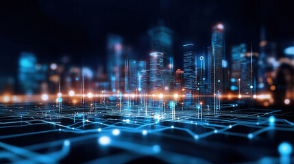 Obraz premium futuristic cityscape illuminated by vibrant neon lights, showcasing advanced technology and energy efficient infrastructure