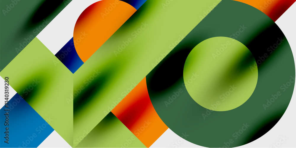 Poster modern abstract background featuring circles, lines, and triangles in a dynamic geometric compositio