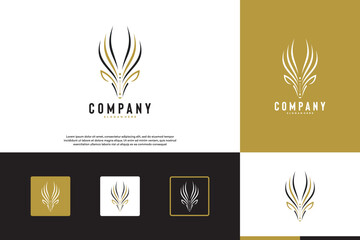 antelope horns and head logo, wild animal symbol, hunting, graphic design template.