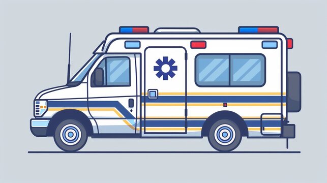 Icon of Ambulance: Signifying emergency medical services. Cartoonish style