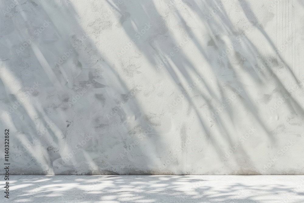 Poster a minimalist concrete wall with soft shadows creating an artistic effect, evoking a tranquil and mod