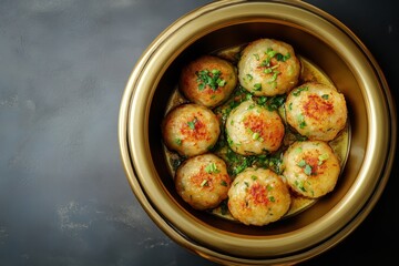 Korean odeng in a gold pan ideal for recipes articles catalogs or marketing with space for text