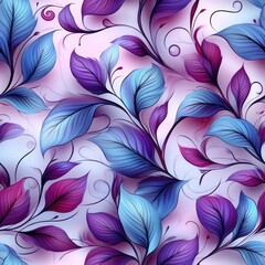 Fototapeta premium Seamless purple abstract decorative flowers and leaves pattern