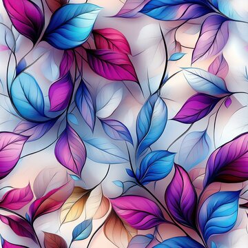 Seamless purple abstract decorative flowers and leaves pattern