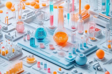 A vibrant collection of laboratory glassware and scientific equipment.