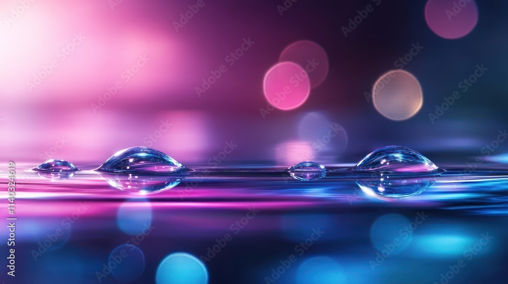 Aufkleber abstract image of water droplets on a reflective surface with colorful bokeh lights.