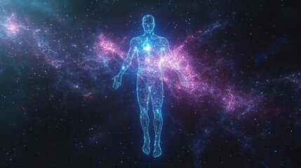 Cosmic Human Silhouette in Starry Nebula