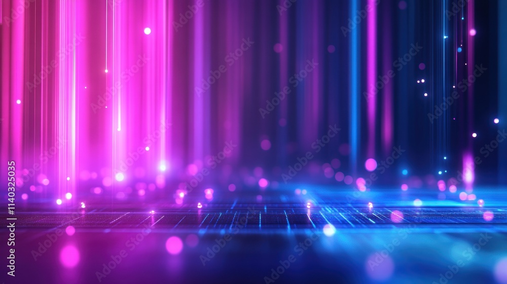 Poster abstract digital background with vibrant lights and particles.