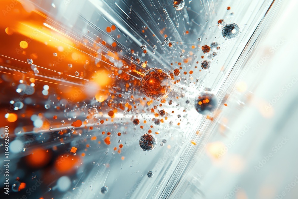 Poster abstract representation of particles and energy in motion.