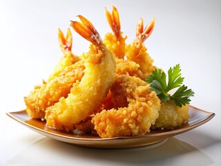 Crispy Fried Shrimp Tempura, Night Photography, White Background, Seafood, Japanese Food