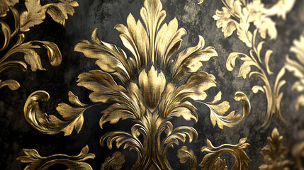 Stunning Baroque Wallpaper Design with Elaborate Floral Patterns and Shimmering Metallic Gold Accents for Modern Interiors