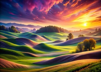 Curvilinear Wavy Landscape: Abstract Color Flow Minima Photography