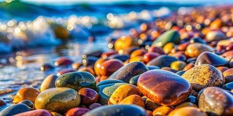 Fototapeta premium Curved Beach Rocks, Coastal Stones, Sea Rock Formation, Ocean Shoreline, Smooth Pebbles, Close Up Photography, Nature Texture, Abstract Rock Art, Coastal Landscape, Beach Background