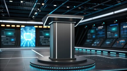 Neon futuristic concept, Modern podium in a tech-inspired setting
