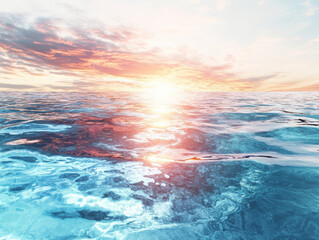 Obraz premium Tranquil sunrise reflection over the ocean serene seascape digital art soft blue hues abstract interpretation