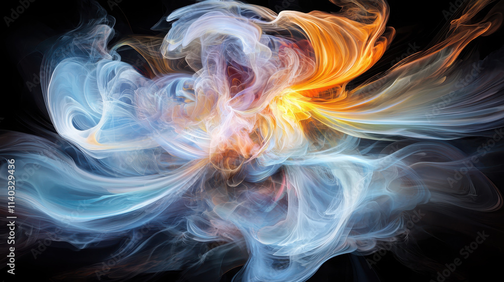 Aufkleber swirling smoke patterns abstract art ethereal atmosphere dark background color hints digital illustr