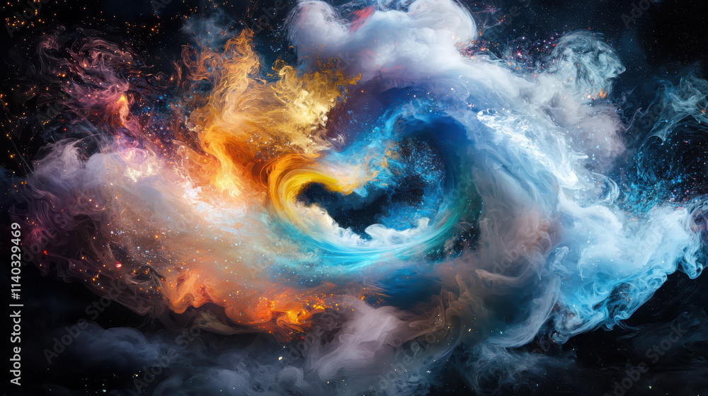 Poster swirling smoke patterns abstract art digital creation dark background ethereal environment color hin