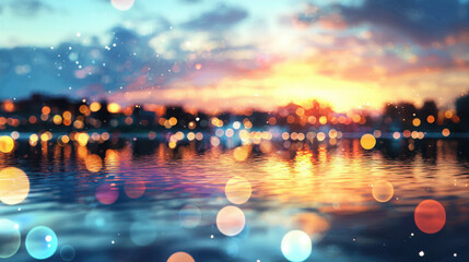 Sunset reflection on calm lake abstract art nature serene environment vibrant colors artistic view