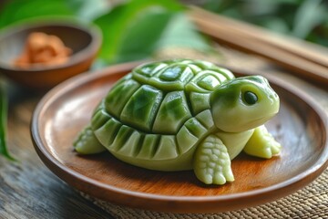 Obraz premium Kue Ku a traditional Chinese turtle shaped cake made from glutinous rice flour and filled with mashed green beans