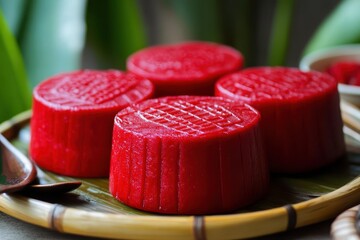 Kue ku also known as red turtle cake is a traditional Indonesian dessert with a red hue