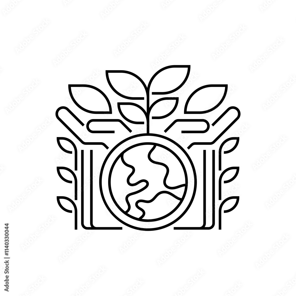 Poster globe with leaves line icon. linear style sign for mobile concept and web design. outline vector ico
