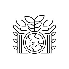 Globe with Leaves Line Icon. linear style sign for mobile concept and web design. Outline vector icon.