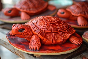 Kue ku red turtle cake a traditional Indonesian dessert