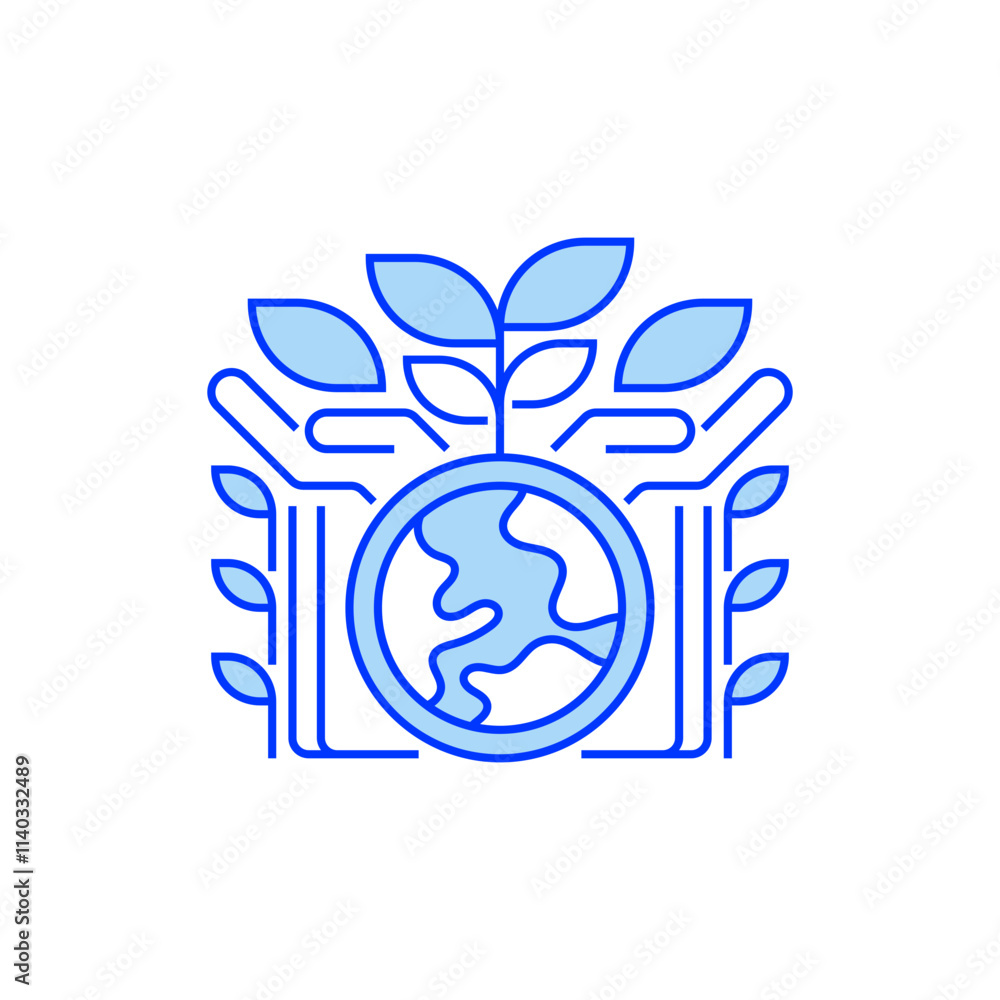 Poster globe with leaves line icon. linear style sign for mobile concept and web design. outline vector ico