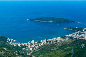 View from the top on the Becici and Rafailovici cities. Budva Riviera on the Adriatic Sea in Montenegro.
