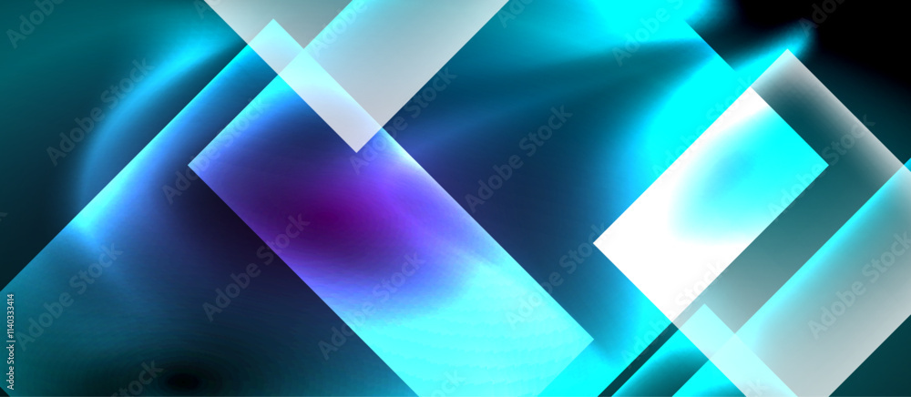 Aufkleber glass squares with neon shiny light abstract background