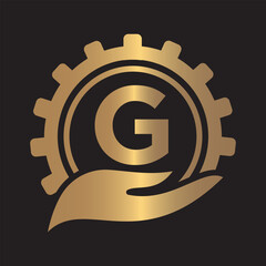 Obraz premium Initial Gear Logo combine with letter G vector template