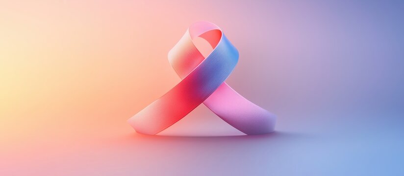 Awareness ribbon, in a soft gradient of pink and blue, twisting into a symbolic form