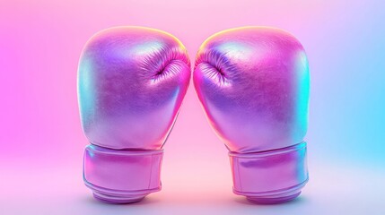 Pair of iridescent pink boxing gloves.