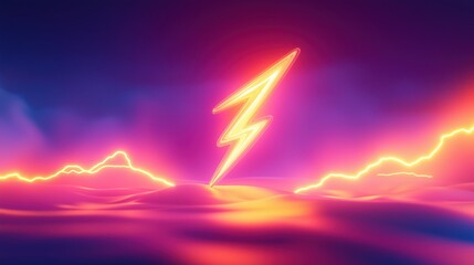 A lightning bolt glowing lightning yellow strikes on a bright gradient background