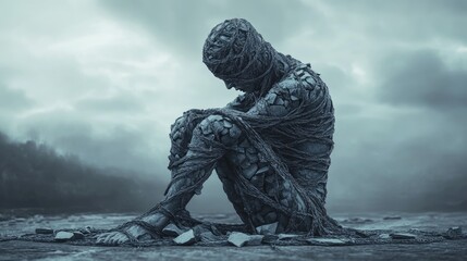 Stonebound Figure in a Gloomy Landscape