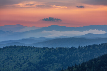 Landscape at sunset, from Clingman's Dome, Great Smoky Mountains National Park, Tennessee, USA